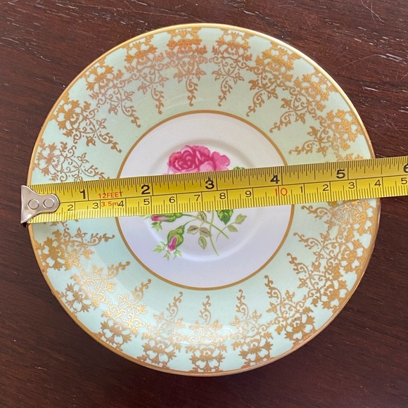 Windsor Bone China Mint Cabbage Rose Bartley Saucer 171/60 Gold Gilded England - Picture 6 of 6